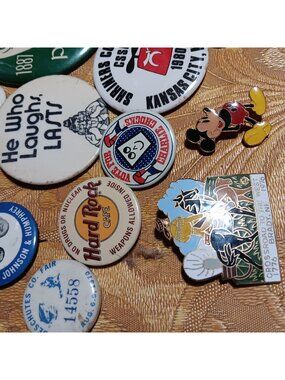 Vintage Pinback Buttons & Pins Lot - Variety Of Themes 13Ct 50s 60s 70s 80s